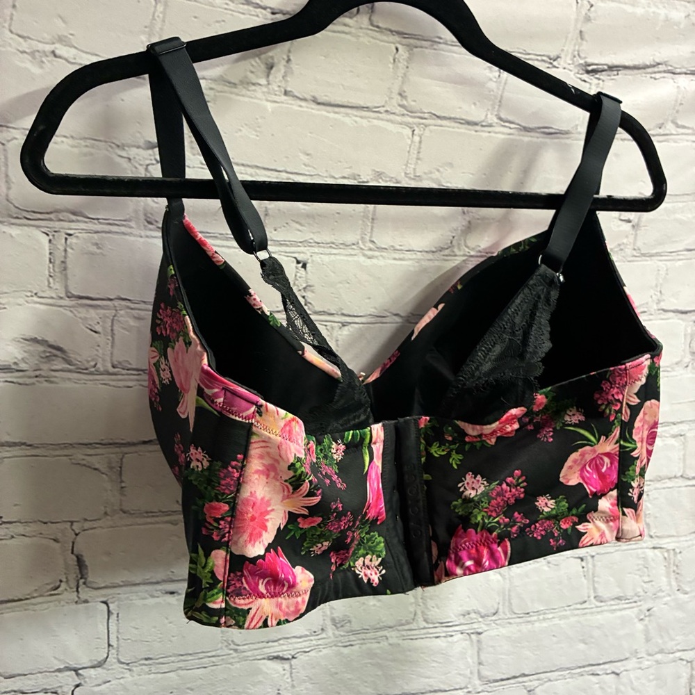 cacique women’s lightly lined‎ balconette bra black floral print lace sz 40H euc - Picture 6 of 10